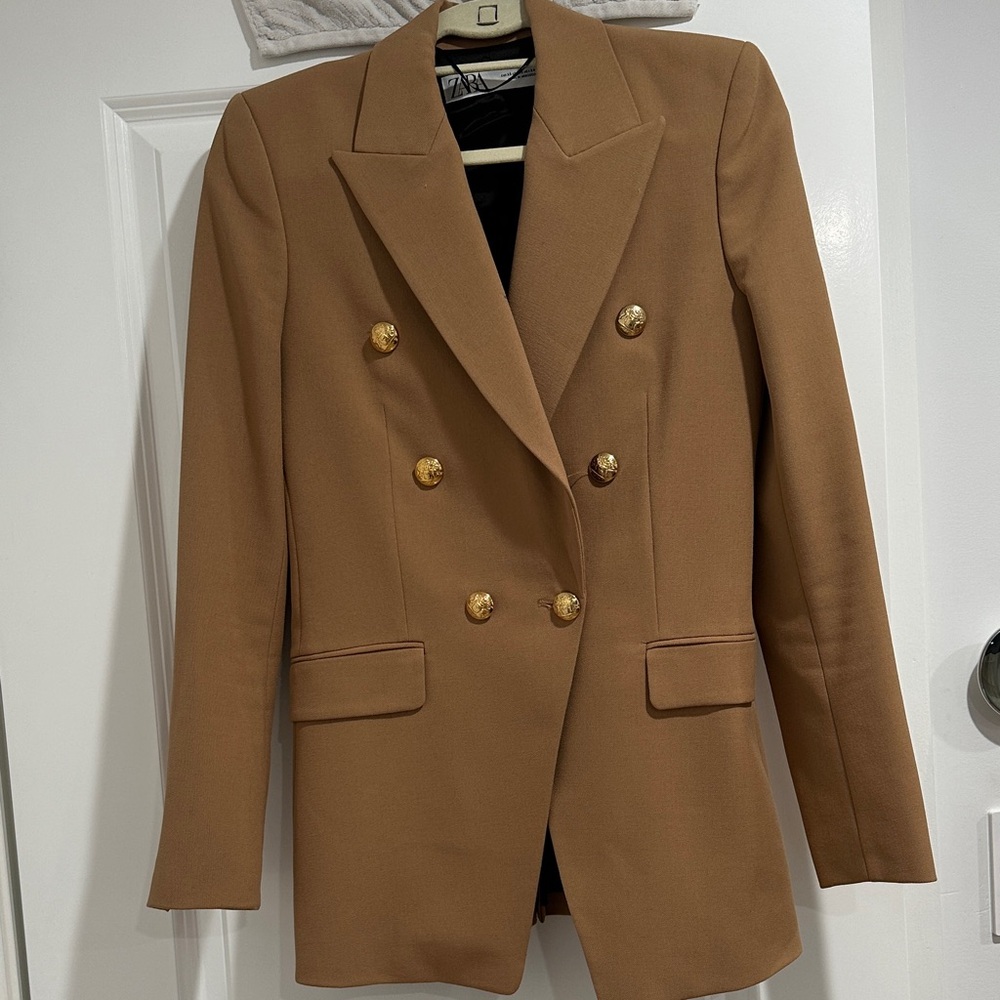 Double-Breasted Tan Blazer